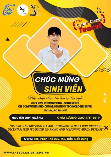 Congratulations to Student Nguyễn Duy Hoàng for Having His Paper Accepted at the "2023 Rivf International Conference on Computing and Communication Technologies (Rivf 2023)