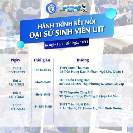 UIT Student Ambassador's schedule for 13/11 to 18/11