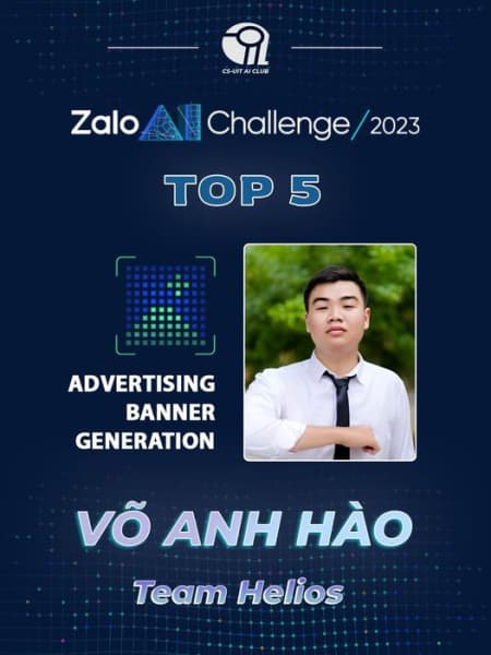 Congratulations to Student Vo Anh Hao from Team Helios for Achieving Top 5 in the Advertisement Banner Generation Challenge