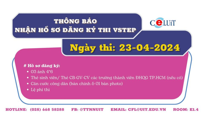 LC - Announcement of Application Acceptance for VSTEP Exam on April 23, 2024