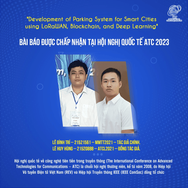  [UIT - You are the best] Honoring 02 students from the Department of Computer Networks and Communications for their accepted paper at the ATC 2023 International Conference