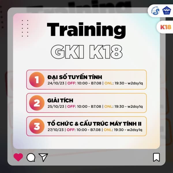 [Software Engineering Academic Committee] Mid-term Training Schedule - Semester I – K18