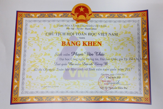 Sinh viên UIT đạt 1 giải Ba và 1 giải Khuyến khích cuộc thi Olympic Toán sinh viên toàn quốc năm 2017