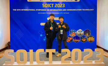 UIT student group from TeamQ - Wanna.W1n Club participated in presenting their research results on Phishing Detection at the SoICT 2023 International Scientific Conference