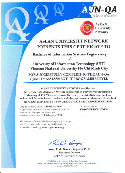 AUN-QA Certificate in Information Systems program