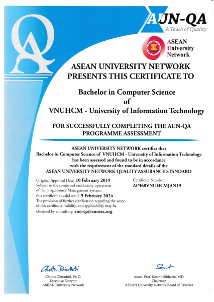 AUN-QA Certificate in Computer Science program