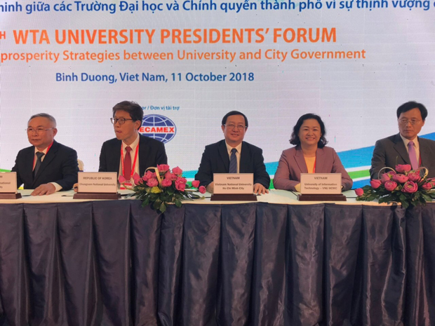 Assoc.Prof. Dr. Nguyen Hoang Tu Anh – Rector (the 2nd person from the right-hand side)  is at the Signing Ceremony