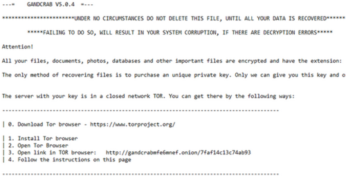 Ransom notice on an infected GandCrab computer